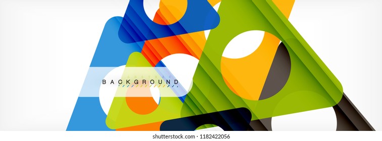 Plano de fundo geométrico, círculos e triângulos moldam banner. Ilustração vetorial para folheto ou folheto comercial, apresentação e layout de design da Web