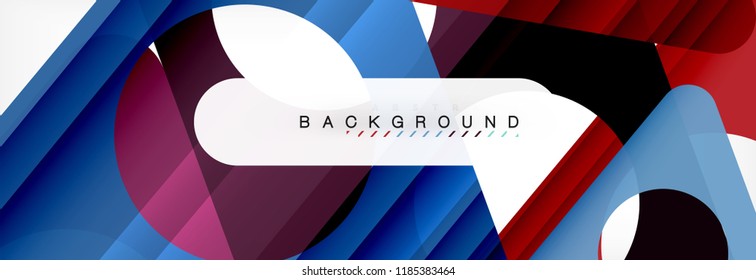Banner de fondo geométrico, círculos y triángulos. Ilustración de vectores para folletos o volantes de negocios, presentación y diseño web