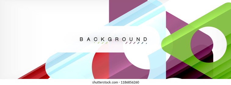 Plano de fundo geométrico, círculos e triângulos moldam banner. Ilustração vetorial para folheto ou folheto comercial, apresentação e layout de design da Web