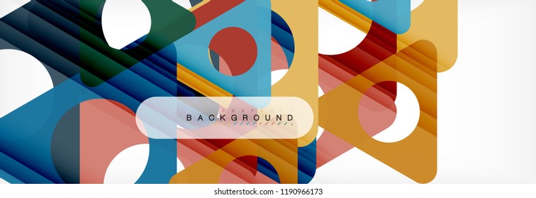 Banner de fondo geométrico, círculos y triángulos. Ilustración de vectores para folletos o volantes de negocios, presentación y diseño web