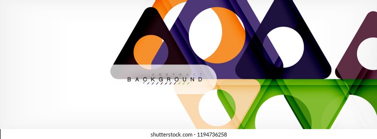 Banner de fondo geométrico, círculos y triángulos. Ilustración de vectores para folletos o volantes de negocios, presentación y diseño web