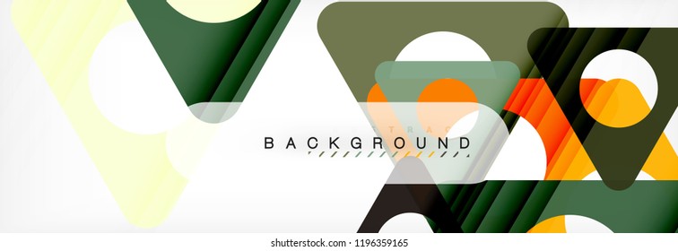 Banner de fondo geométrico, círculos y triángulos. Ilustración de vectores para folletos o volantes de negocios, presentación y diseño web