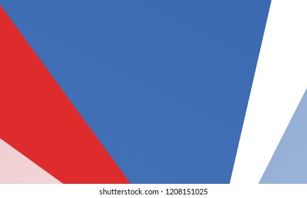 Geometric background, a combination of irregular, curved shapes, triangles. Red, white and blue color of the American flag. Can be used as a substrate for Patriotic backgrounds. Vector illustration