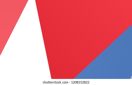 Geometric background, a combination of irregular, curved shapes, triangles. Red, white and blue color of the American flag. Can be used as a substrate for Patriotic backgrounds. Vector illustration