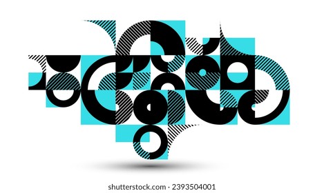 Geometric background composition, vector geometrical abstract stripy pattern, modular tiles with circles and triangles, trendy graphic art composition.