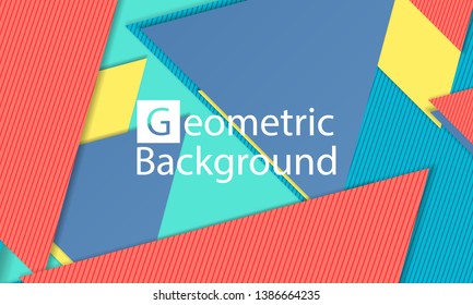 Geometric background. Cover layout template. 3d illustration. Bright colorful wallpaper. Abstract paper cut background. Material design. Vector.