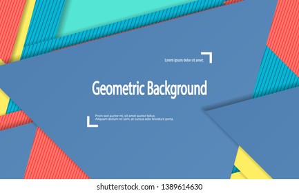 Geometric background. Cover layout template. 3d illustration. Bright colorful wallpaper. Abstract paper cut background. Material design. Vector.