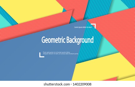 Geometric background. Cover layout template. 3d illustration. Bright colorful wallpaper. Abstract paper cut background. Material design. Vector.