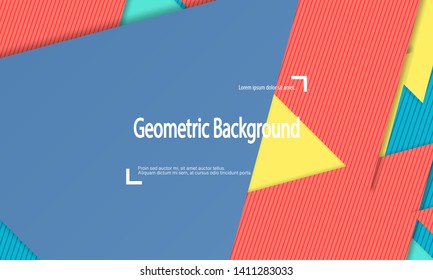 Geometric background. Cover layout template. 3d illustration. Bright colorful wallpaper. Abstract paper cut background. Material design. Vector.
