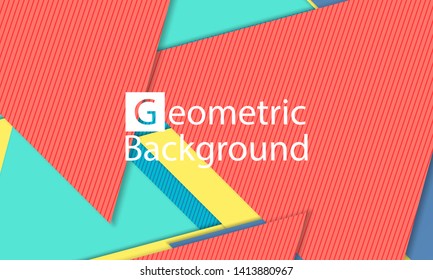 Geometric background. Cover layout template. 3d illustration. Bright colorful wallpaper. Abstract paper cut background. Material design. Vector.