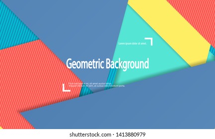 Geometric background. Cover layout template. 3d illustration. Bright colorful wallpaper. Abstract paper cut background. Material design. Vector.