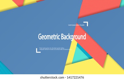 Geometric background. Cover layout template. 3d illustration. Bright colorful wallpaper. Abstract paper cut background. Material design. Vector.