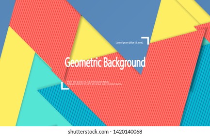 Geometric background. Cover layout template. 3d illustration. Bright colorful wallpaper. Abstract paper cut background. Material design. Vector.