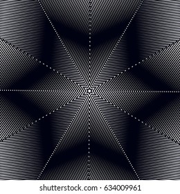 Geometric background created with moire technique. Vector contrast lined tiling with visual effects. 