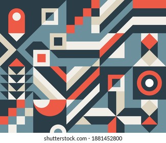 Geometric background design. Abstract artwork pattern. Geometrical figures. Composition Graphic print poster. Business presentation cover banner. Vector illustration.  