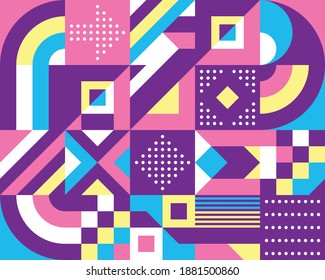 Geometric background design. Abstract artwork pattern. Geometrical figures. Composition Graphic print poster. Business presentation cover banner. Collage futuristic ornament. Vector illustration.  