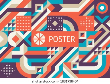 Geometric background design. Abstract artwork pattern. Geometrical figures. Composition Graphic print horizontal poster. Business presentation cover banner. Collage ornament. Vector illustration.  