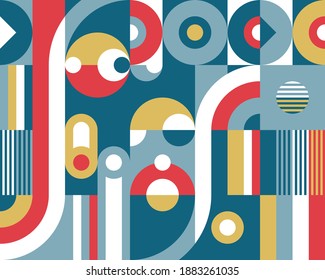 Geometric background design. Abstract artwork pattern. Geometrical figures. Composition Graphic print poster. Business presentation cover banner. Collage futuristic ornament. Vector illustration.  