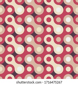 Geometric background design. Abstract seamless pattern. Circles & dots shapes. Computet electronic backdrop artwork. Decorative ornament mosaic. Vector illustration.