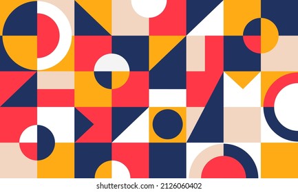 Geometric background design with circles and abstract shapes. Retro vector minimalist pattern.