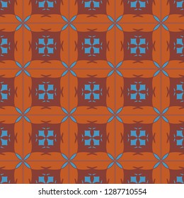  Geometric background,  design. Seamless fabric texture. Decorative print. Geometry symbol. Retro background. Graphic ornament. Abstract geometric style blue background. 