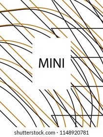 Geometric background design in simple colors. Minimal vector backdrop. Simple minimal cover design. Black Mustard White three color Poster. Graphic backdrop for print. Abstract line pattern cover.