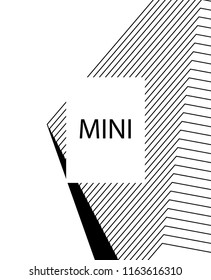 Geometric background design in simple colors. Minimal vector backdrop. Black White monochrome poster. Graphic backdrop for print. Abstract line pattern cover. Trendy thin lines cover design.