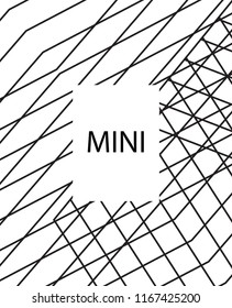 Geometric background design in simple colors. Minimal vector backdrop. Black White monochrome poster. Graphic backdrop for print. Abstract line pattern cover. Simple minimal cover design.