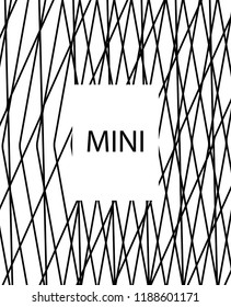 Geometric background design in simple colors. Minimal vector backdrop. Black White monochrome poster. Linear monochrome layout. Abstract line pattern cover. Trendy thin lines cover design.