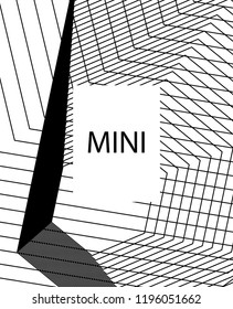 Geometric background design in simple colors. Minimal vector backdrop. Black White monochrome poster. Graphic backdrop for print. Abstract line pattern cover. Trendy thin lines cover design.