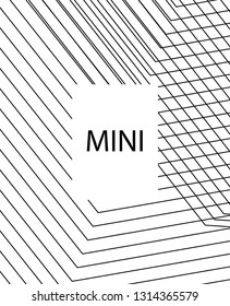 Geometric background design in simple colors. Minimal vector backdrop. Black White monochrome poster. Linear monochrome layout. Abstract line pattern cover. Trendy thin lines cover design.