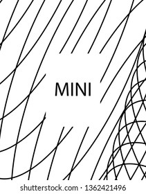 Geometric background design in simple colors. Minimal vector backdrop. Black White monochrome poster. Linear monochrome layout. Abstract line pattern cover. Trendy thin lines cover design.