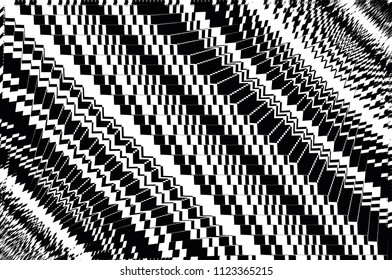 Geometric background with different combinations of zigzag lines, stripes, squares and rectangles. Black and white vector illustration.