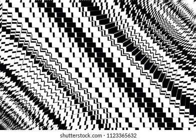 Geometric background with different combinations of zigzag lines, stripes, squares and rectangles. Black and white vector illustration.