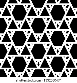 Geometric background. Digital paper, abstract. Hexagons, triangles, rhombuses pattern. Geometrical backdrop. Triangular, quadrangular, hexagonal shapes wallpaper.Polygons motif. Seamless ornament