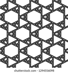 Geometric background. Digital paper, abstract.Triangles, rhombuses, hexagons pattern. Seamless ornament. Polygons motif. Triangular, quadrangular, hexagonal shapes wallpaper. Geometrical backdrop