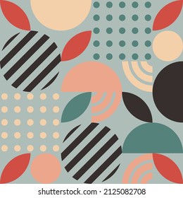 geometric background with dots, striped circles, petals and other shapes 