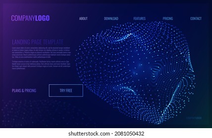 Geometric Background with Dynamic Particles Composition. Technology Business Landing Page Template Design. Vector Illustration
