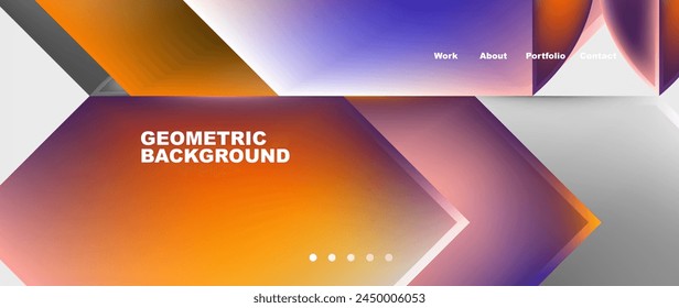 The geometric background features a mix of shapes in Amber, Orange, Purple, Violet, Electric Blue, and Sky hues. Rectangles dominate the design, giving it a modern and techy vibe