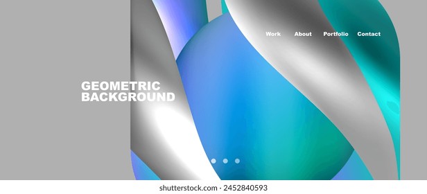 A geometric background features a sphere in the center, surrounded by a pattern of azure and electric blue shapes. The design invokes a sense of leisure and automotive tire vibe