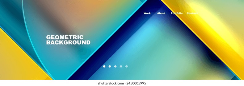 Un fondo geométrico con líneas azules y acuáticas en varios tonos. El diseño incluye rectángulos y triángulos en tonos azul y amarillo eléctricos, que se asemejan a un dispositivo electrónico futurista