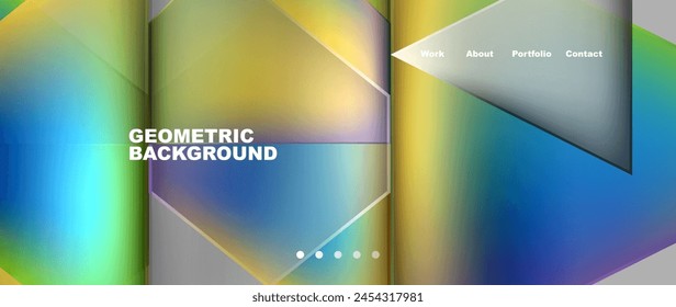 A geometric background featuring rectangles, circles, and symmetry, with a rainbow of tints and shades. The pattern is reminiscent of macro photography, with electric blue accents in the graphics