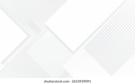 Geometric background featuring scattered light gray squares and subtle halftone patterns creates a clean, contemporary design with modern elegance and minimalist aesthetic appeal