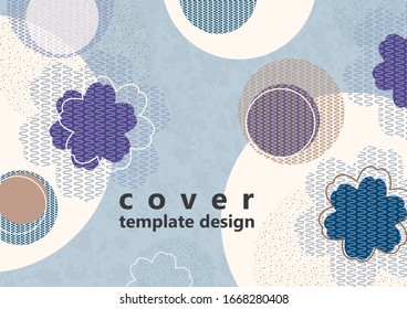Fondo geométrico, flores y círculos de líneas onduladas, puntos, partículas. Tonos pasteles. Diseño para tarjetas, portadas, banners, publicidad. Elementos orientales. Ilustración del vector
