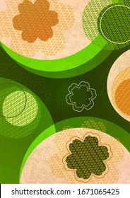 Geometric background, flowers and circles from wavy lines, dots, particles. Bright tones. Design for cards, covers, banners, advertising. Eastern elements. Vector illustration