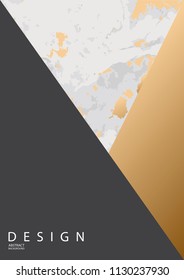 Geometric background with golden marble stone texture and gold foil. Vector illustration design.