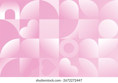 Geometric background with Grainy Texture. Pink Monochrome Gradient Seamless Pattern with abstract Shapes background in Swiss style. Vector illustration