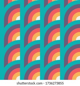 Diseño gráfico de fondo geométrico. Resumen de un patrón sin fisuras para sitio web, folleto, presentación, diseño de promoción publicitaria. Ornamento de arco decorativo. Discoteca de estilo vintage. Ilustración vectorial.