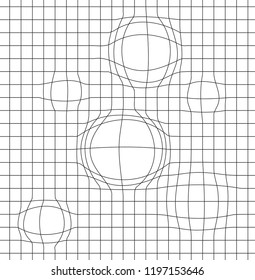 Geometric background with a grid and a distortion in the form of blowing. Vector illustration