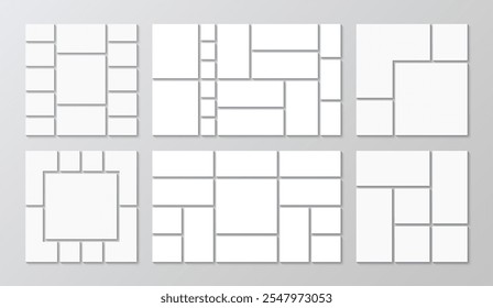 Geometric background grids set. Portfolio images forms layout. Album brandboard gallery banner. Photo collage template collection. Mosaic pictures presentation. Moodboard. Vector illustration